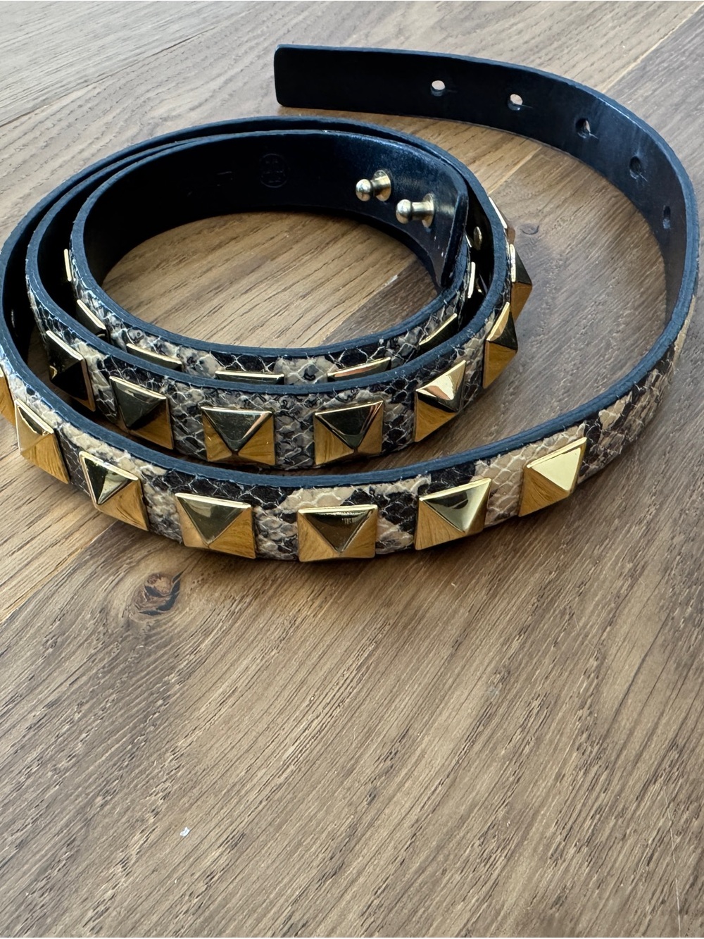 Tory Burch Black Snakeskin-Print with Gold Studs